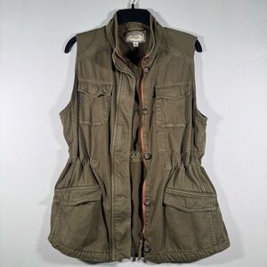 Lucky Brand Vest Womens Medium Full Zip Button Military Green Cargo Pockets